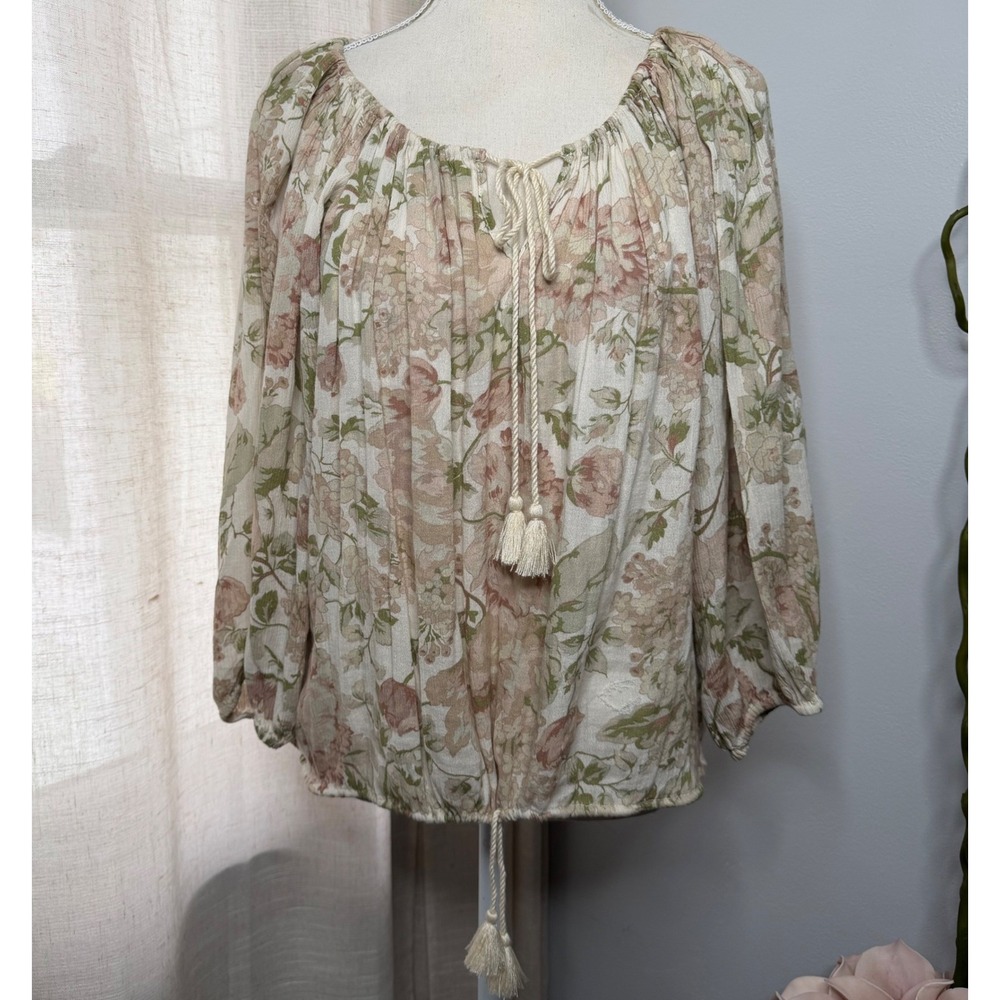 Denim & Supply Ralph Lauren Floral Peasant Blouse Tassel Boho Pink Women's M